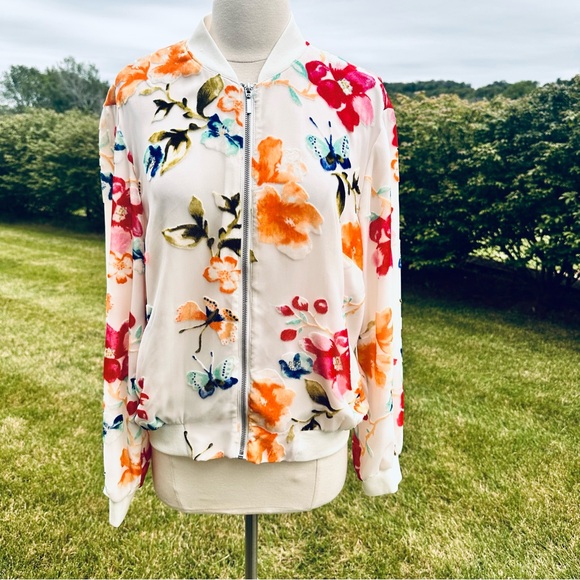 INC International Concepts White with Velvet Flowers Bomber Jacket - Picture 4 of 16